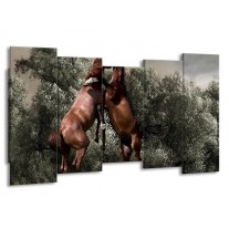 Canvas schilderij Paarden | Bruin, Grijs | 150x80cm 5Luik