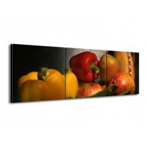 Glas schilderij Paprika | Geel, Rood, Grijs | 150x50cm 3Luik