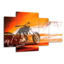 Canvas schilderij Motor | Geel, Oranje, Rood | 120x75cm 4Luik