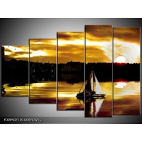 Klok schilderij Boot | Bruin, Geel, Zwart | 150x100cm 5Luik