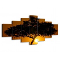 Canvas schilderij Zonsondergang | Zwart, Geel, Oranje | 210x100cm 7Luik