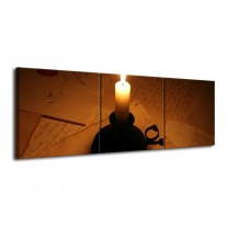Glas schilderij Kaars | Geel, Bruin, Zwart | 120x40cm 3Luik