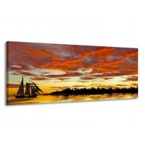 Glas schilderij Landschap | Geel, Oranje | 145x58cm 1Luik