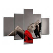 Glas schilderij Vrouw | Rood, Zwart, Grijs | 100x70cm 5Luik
