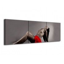 Glas schilderij Vrouw | Rood, Zwart, Grijs | 120x40cm 3Luik