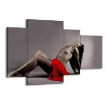Glas schilderij Vrouw | Rood, Zwart, Grijs | 120x75cm 4Luik