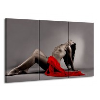 Glas schilderij Vrouw | Rood, Zwart, Grijs | 165x100cm 3Luik