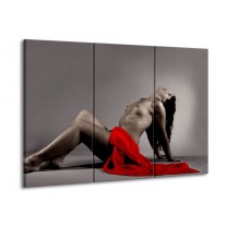Canvas schilderij Vrouw | Rood, Zwart, Grijs | 90x60cm 3Luik