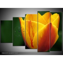 Klok schilderij Tulp | Geel, Groen, Oranje | 150x100cm 5Luik