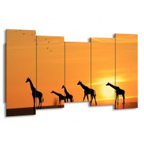 Canvas schilderij Giraffes | Oranje, Geel, Zwart | 150x80cm 5Luik