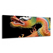 Glas schilderij Draak | Zwart, Oranje, Groen | 145x58cm 1Luik