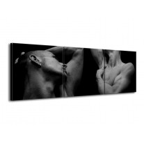 Glas schilderij Mensen | Grijs, Zwart | 150x50cm 3Luik