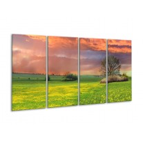 Glas schilderij Landschap | Groen, Geel, Paars | 160x80cm 4Luik