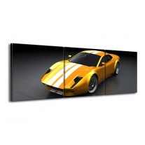 Canvas schilderij Auto | Geel, Wit, Grijs | 150x50cm 3Luik