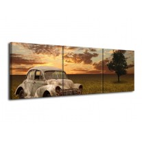Canvas schilderij Auto | Grijs, Geel | 120x40cm 3Luik
