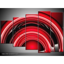 Klok schilderij Abstract | Rood, Zwart, Wit | 150x100cm 5Luik
