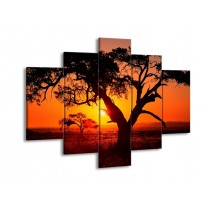 Canvas schilderij Zonsondergang | Zwart, Geel, Rood | 150x105cm 5Luik