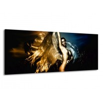 Glas schilderij Vrouw | Geel, Blauw, Zwart | 145x58cm 1Luik