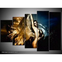 Klok schilderij Vrouw | Geel, Blauw, Zwart | 150x100cm 5Luik