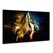 Canvas schilderij Vrouw | Geel, Blauw, Zwart | 165x100cm 3Luik