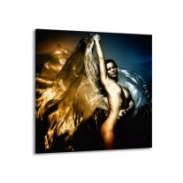Glas schilderij Vrouw | Geel, Blauw, Zwart | 50x50cm 1Luik