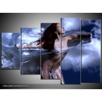 Klok schilderij Vrouw | Geel, Blauw, Zwart | 150x100cm 5Luik