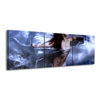 Canvas schilderij Vrouw | Geel, Blauw, Zwart | 150x50cm 3Luik