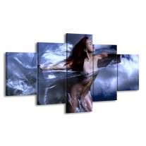 Canvas schilderij Vrouw | Geel, Blauw, Zwart | 150x80cm 5Luik