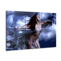 Glas schilderij Vrouw | Geel, Blauw, Zwart | 90x60cm 3Luik