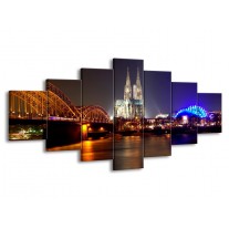 Canvas schilderij Brug | Wit, Goud, Blauw | 210x100cm 7Luik