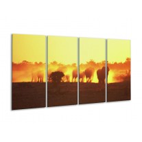 Canvas schilderij Olifant | Geel, Oranje, Bruin | 160x80cm 4Luik