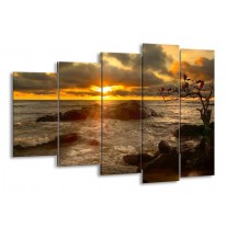 Glas schilderij Zee | Geel, Grijs, Wit | 150x100cm 5Luik