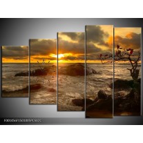 Klok schilderij Zee | Geel, Grijs, Wit | 150x100cm 5Luik