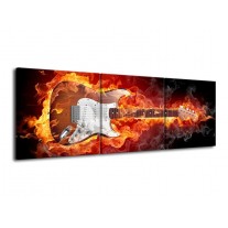Glas schilderij Gitaar | Bruin, Rood, Geel | 120x40cm 3Luik