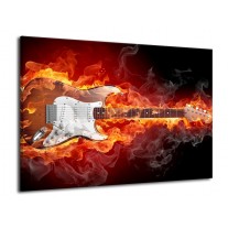 Glas schilderij Gitaar | Bruin, Rood, Geel | 70x50cm 1Luik