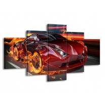 Glas schilderij Auto | Rood, Zwart, Oranje | 150x80cm 5Luik
