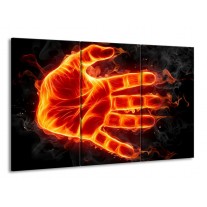 Glas schilderij Hand | Oranje, Geel, Zwart | 165x100cm 3Luik
