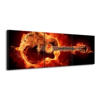 Glas schilderij Gitaar | Goud, Rood, Geel | 150x50cm 3Luik