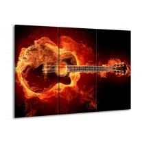 Glas schilderij Gitaar | Goud, Rood, Geel | 90x60cm 3Luik