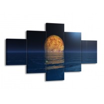 Canvas schilderij Maan | Blauw, Bruin | 125x70cm 5Luik