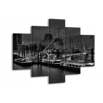 Glas schilderij Boot | Grijs, Zwart, Wit | 150x105cm 5Luik