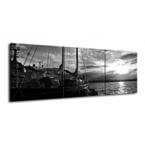 Glas schilderij Boot | Grijs, Zwart, Wit | 120x40cm 3Luik