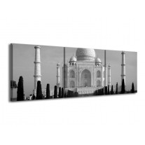 Canvas schilderij Taj Mahal | Grijs, Zwart, Wit | 150x50cm 3Luik