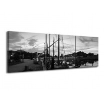 Canvas schilderij Boot | Grijs, Zwart, Wit | 150x50cm 3Luik