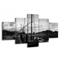 Glas schilderij Boot | Grijs, Zwart, Wit | 150x80cm 5Luik