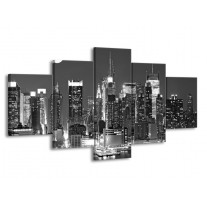 Canvas schilderij New York | Grijs, Zwart, Wit | 150x80cm 5Luik
