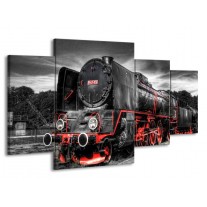 Canvas schilderij Trein | Zwart, Rood, Wit | 160x90cm 4Luik
