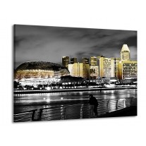 Glas schilderij Stad | Zwart, Wit, Geel | 100x70cm 1Luik