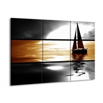Glas schilderij Boot | Sepia, Bruin | 90x60cm 3Luik