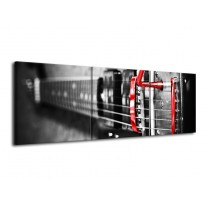 Canvas schilderij Gitaar | Zwart, Grijs, Rood | 120x40cm 3Luik